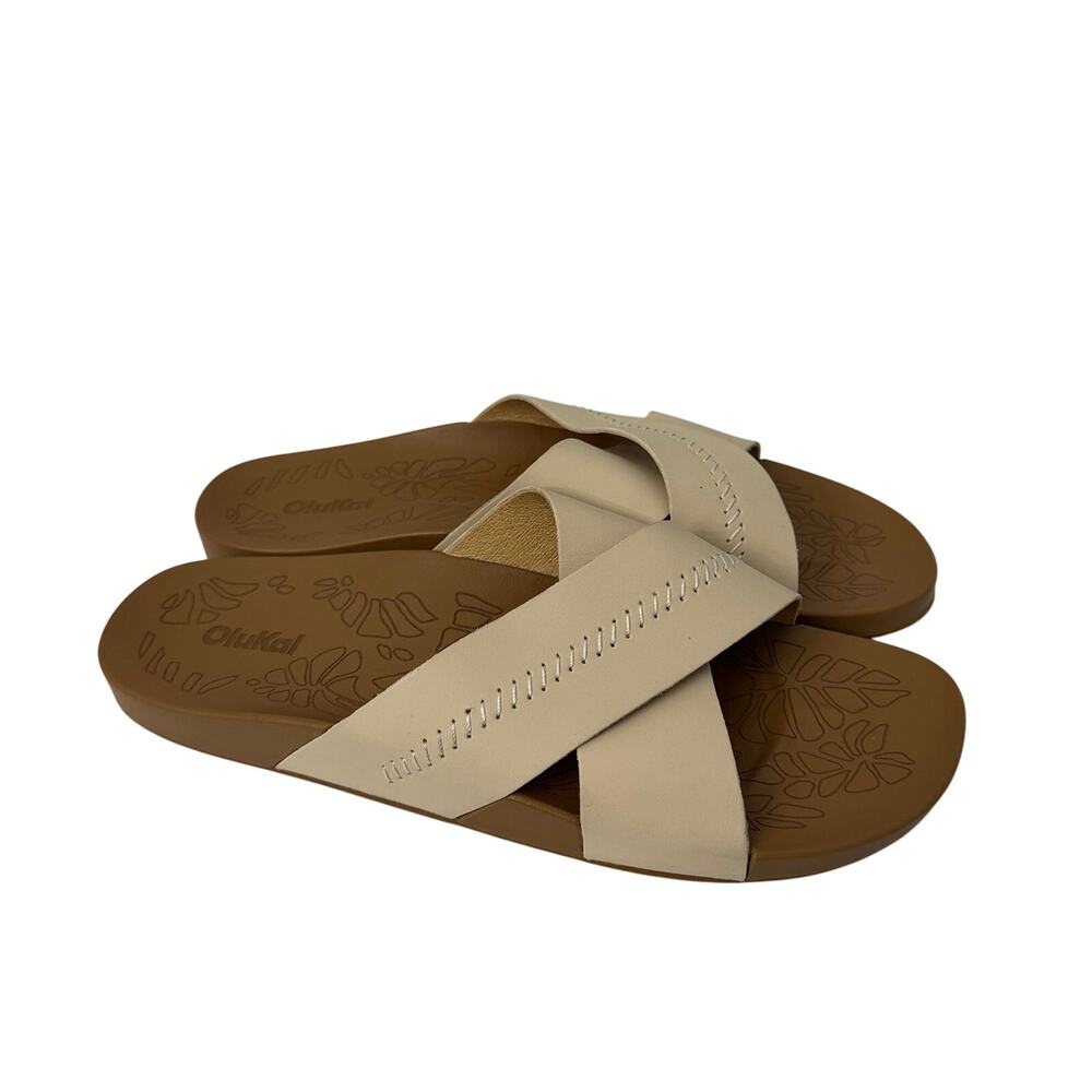 Olukai Sandals Womens Size 10 Kipe’a ‘Olu Leather Slides Puka Tan Comfort Beach